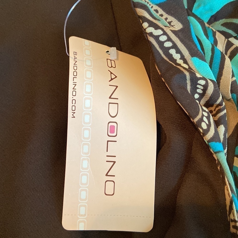 NWT Bandolino Skirt Paisley Hi Low Hem Blue Tan Brown Lined 14 - Picture 6 of 8